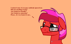 Size: 1600x1000 | Tagged: safe, artist:ngthanhphong, oc, oc:ruby star, earth pony, pony, glasses, jewelry, male, necklace, sad, stallion, text