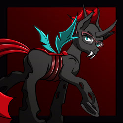 Size: 3979x3980 | Tagged: safe, artist:xexus, oc, oc only, oc:interloper, changeling, changeling oc, glasses, high res, horn, looking at you, nudity, red changeling, solo, wings