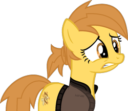 Size: 897x776 | Tagged: safe, artist:pegasski, oc, oc only, oc:anna autumn, earth pony, pony, fallout equestria, base used, clothes, earth pony oc, enclave, eyelashes, female, frown, mare, simple background, solo, transparent background