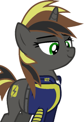 Size: 515x747 | Tagged: safe, artist:pegasski, oc, oc only, oc:lone courier, pony, unicorn, fallout equestria, g4, base used, bedroom eyes, clothes, eyelashes, female, horn, mare, simple background, smiling, solo, transparent background, unicorn oc