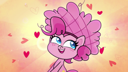 Size: 1280x720 | Tagged: safe, screencap, pinkie pie, earth pony, pony, g4.5, my little pony: pony life, princess probz, blushing, cute, female, hairnet, heart, open mouth, solo