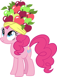 Size: 3000x4056 | Tagged: safe, artist:cloudy glow, pinkie pie, earth pony, pony, bats!, g4, .ai available, apple, food, fruit hat, hat, simple background, solo, transparent background, vector