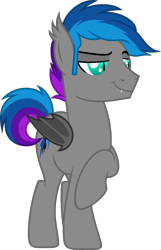 Size: 1749x2709 | Tagged: safe, artist:bnau, oc, oc only, oc:lyssa, pony, cute, cute little fangs, dreamworks face, ear fluff, fangs, male, raised hoof, rule 63, show accurate, simple background, smug, solo, stallion, transparent background, vector