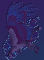 Size: 2197x2971 | Tagged: safe, artist:seffiron, oc, oc only, oc:moonlight wanderer, hybrid, sphinx, colored wings, high res, interspecies offspring, magical lesbian spawn, multicolored wings, offspring, parent:princess luna, parent:the sphinx, parents:sphinxluna, solo, wings