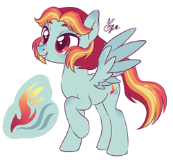 Size: 919x848 | Tagged: safe, artist:polymercorgi, oc, oc only, pegasus, pony, female, magical lesbian spawn, mare, offspring, parent:cayenne, parent:rainbow dash, simple background, solo, white background
