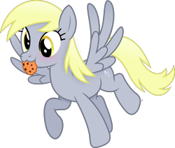 Size: 4419x3750 | Tagged: safe, artist:anime-equestria, derpy hooves, pegasus, pony, g4, :3, blushing, cookie, cute, derpabetes, female, food, happy, mare, mouth hold, simple background, solo, transparent background, vector, wings