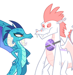 Size: 1000x1024 | Tagged: safe, artist:dashiesparkle, artist:hendro107, artist:the smiling pony, edit, vector edit, fizzle, princess ember, dragon, g4, alternate universe, dragoness, duct tape, duo, egg, ember is not amused, ember is spike's mother, father and child, father and son, female, fizzle is spike's father, fizzlember, husband and wife, looking at each other, male, mother and child, mother and son, parent:fizzle, parent:princess ember, parents:fizzlember, shipping, simple background, spike's egg, spread wings, straight, tape, transparent background, unamused, vector, wings