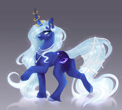 Size: 1280x1154 | Tagged: safe, artist:copshop, oc, oc only, oc:sophie, pony, unicorn, concave belly, curved horn, female, horn, jewelry, mare, muscles, necklace, pearl necklace, solo