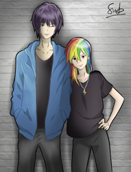 Size: 764x1000 | Tagged: safe, artist:soarinbolt11, rainbow dash, soarin', human, g4, anime, duo, female, humanized, male, ship:soarindash, shipping, straight