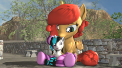 Size: 1920x1080 | Tagged: safe, artist:christian69229, oc, oc only, oc:luke quint, oc:soft melody, pegasus, pony, unicorn, 3d, clothes, female, heterochromia, looking at each other, male, mare, socks, source filmmaker, stallion, striped socks