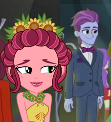 Size: 3467x3818 | Tagged: safe, artist:cloudy glow, edit, edited screencap, screencap, gloriosa daisy, normal norman, starlight, sugarplum suit, equestria girls, g4, legend of everfree, background human, boots, bowtie, clothes, cropped, daisysuit, fall formal outfits, female, flower, flower in hair, high heel boots, high res, lip bite, male, shipping, shoes, smiling, sneakers, straight, tuxedo, vector