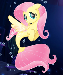 Size: 912x1080 | Tagged: safe, fluttershy, pegasus, pony, seapony (g4), g4, my little pony: the movie, bubble, coral, crepuscular rays, cute, daaaaaaaaaaaw, dorsal fin, female, fin wings, fish tail, flowing mane, flowing tail, green eyes, looking at you, mare, ocean, scales, seaponified, seapony fluttershy, seaquestria, seaweed, shyabetes, smiling, smiling at you, solo, species swap, swimming, tail, underwater, vector, water, watershy, wings
