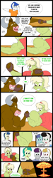 Size: 1280x4292 | Tagged: safe, artist:matchstickman, granny smith, oc, unnamed oc, minotaur, anthro, comic:free cider, g4, alternate ending, anthro oc, arm wrestling, biceps, clothes, comic, dialogue, explosion, muscle growth, muscles, table, young granny smith, younger