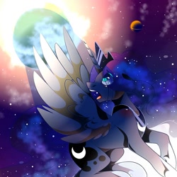 Size: 1080x1080 | Tagged: safe, artist:tessa_key_, princess luna, alicorn, pony, g4, crying, ethereal mane, female, galaxy mane, horn, jewelry, mare, peytral, solo, tiara, wings