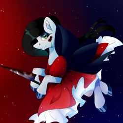Size: 1080x1080 | Tagged: safe, artist:tessa_key_, earth pony, pony, alice in wonderland, alice: madness returns, blood, female, hoof hold, hoof polish, knife, mare, ponified, solo