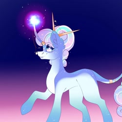 Size: 1080x1080 | Tagged: safe, artist:tessa_key_, oc, oc only, pony, unicorn, curved horn, horn, horn ring, leonine tail, looking up, raised hoof, ring, solo, unicorn oc