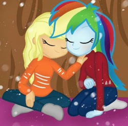 Size: 540x533 | Tagged: safe, applejack, rainbow dash, equestria girls, g4, female, lesbian, ship:appledash, shipping