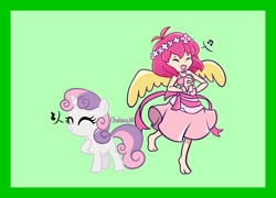 Size: 2600x1876 | Tagged: safe, artist:chelseawest, sweetie belle, g4, floral head wreath, flower, harpy (puyo puyo), music notes, puyo puyo, singing, winged human, wings