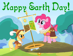 Size: 534x414 | Tagged: safe, applejack, pinkie pie, earth pony, pony, g4, earth day, female, flag, hearth's warming eve, mare