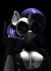 Size: 2500x3500 | Tagged: source needed, safe, artist:argos90, rarity, anthro, g4, 3d, absolute cleavage, breasts, busty rarity, cleavage, darling, gun, high res, parody, terminator, vinyl's glasses, weapon