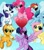 Size: 3350x3844 | Tagged: safe, artist:kittyrosie, applejack, fluttershy, pinkie pie, rainbow dash, rarity, twilight sparkle, alicorn, earth pony, pegasus, pony, unicorn, g4, cloud, cute, dashabetes, diapinkes, female, flying, group, heart, high res, jackabetes, mane six, mare, one eye closed, open mouth, raribetes, sextet, shyabetes, sky, starry eyes, twiabetes, twilight sparkle (alicorn), wingding eyes