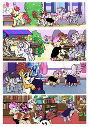 Size: 2100x3000 | Tagged: safe, artist:loryska, li'l cheese, princess flurry heart, oc, oc:clarabelle, oc:conundrum solar flare, oc:niko, oc:plumeria, alicorn, dragon, earth pony, hybrid, pegasus, pony, unicorn, zebra, zony, comic:friendship grows, g4, the last problem, high res, magic, offspring, parent:derpy hooves, parent:doctor whooves, parent:quibble pants, parent:rainbow dash, parents:doctorderpy, parents:quibbledash, stained glass