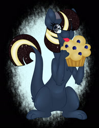 Size: 1600x2061 | Tagged: safe, artist:missbramblemele, oc, oc only, hybrid, pony, g4, female, food, muffin, one eye closed, solo, sparkly eyes, tongue out, wingding eyes, wink