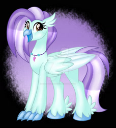 Size: 1600x1757 | Tagged: safe, artist:missbramblemele, oc, oc only, classical hippogriff, hippogriff, cute, deviantart watermark, female, happy, jewelry, necklace, obtrusive watermark, open mouth, solo, watermark