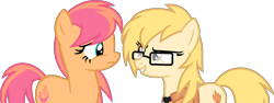 Size: 1495x564 | Tagged: safe, artist:pegasski, oc, oc only, earth pony, pony, g4, base used, duo, earth pony oc, eyelashes, female, frown, glasses, mare, simple background, smiling, transparent background