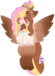 Size: 1347x1839 | Tagged: safe, artist:pasteldraws, oc, oc only, food pony, ice cream pony, pegasus, pony, facial markings, female, flying, food, ice cream, mare, mealy mouth (coat marking), ponified, redesign, simple background, solo, transparent background