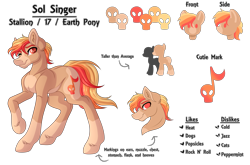 Size: 6174x4074 | Tagged: safe, artist:amazing-artsong, oc, oc only, oc:sol singer, earth pony, pony, absurd resolution, male, reference sheet, simple background, solo, stallion, transparent background