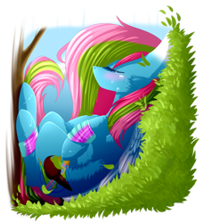 Size: 2345x2558 | Tagged: safe, artist:mediasmile666, oc, oc only, oc:media smile, pegasus, pony, blushing, eyes closed, female, grass, high res, mare, solo, tree