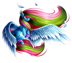 Size: 2618x2291 | Tagged: safe, artist:mediasmile666, oc, oc only, oc:media smile, pegasus, pony, ear piercing, feather, female, flying, high res, large wings, mare, piercing, simple background, solo, transparent background, wings