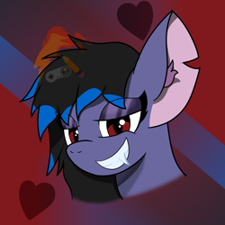 Size: 2000x2000 | Tagged: safe, artist:ragedox, oc, oc only, oc:rouse black, bat, bat pony, pony, bat pony oc, black hair, bust, cute, fangs, female, high res, looking at you, red eyes, smiling, solo
