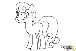 Size: 600x400 | Tagged: safe, bon bon, sweetie drops, earth pony, pony, g4, background pony, black and white, coloring page, drawingnow.com, female, grayscale, logo, mare, monochrome, simple background, smiling, white background