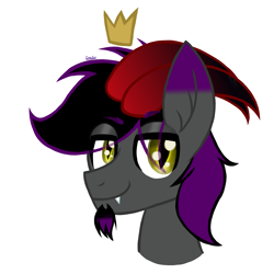 Size: 3543x3543 | Tagged: safe, artist:chubbehbunneh16, oc, oc only, oc:daniel vibe, demon, demon pony, alternate design, bust, crown, facial hair, fangs, goatee, gradient ears, high res, horns, male, simple background, slit pupils, smiling, smirk, solo, stallion