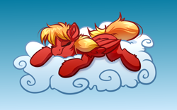 Size: 4000x2500 | Tagged: safe, artist:witchtaunter, oc, oc only, pegasus, pony, cloud, commission, ear fluff, sleeping, smiling, solo