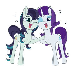 Size: 1805x1653 | Tagged: safe, artist:dusthiel, coloratura, rarity, earth pony, pony, unicorn, g4, :3, female, lesbian, music notes, open mouth, ship:rarararara, shipping, simple background, singing, transparent background