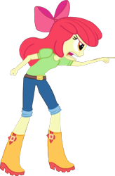 Size: 1312x2000 | Tagged: safe, artist:therandomone95, edit, edited screencap, screencap, apple bloom, equestria girls, g4, my little pony equestria girls: rainbow rocks, angry, apple bloom's bow, belt, boots, bow, clothes, hair bow, jeans, pants, pointing, shirt, shoes