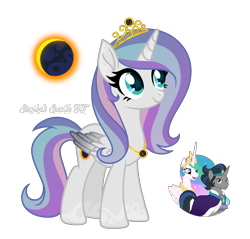 Size: 2289x2184 | Tagged: safe, artist:afterglory, king sombra, princess celestia, oc, alicorn, pony, g4, female, good king sombra, high res, mare, offspring, parent:king sombra, parent:princess celestia, parents:celestibra, simple background, transparent background