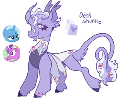 Size: 1280x1069 | Tagged: safe, artist:goatpaste, screwball, trixie, oc, oc:deck shuffle, g4, colored hooves, curved horn, fangs, horn, leonine tail, magical lesbian spawn, offspring, parent:screwball, parent:trixie, parents:trixball, simple background, tail, unshorn fetlocks, white background
