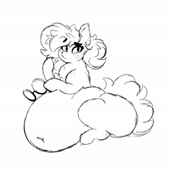 Size: 2005x2048 | Tagged: safe, artist:somefrigginnerd, oc, oc only, oc:pencil test, earth pony, pony, belly, belly button, big belly, black and white, butt, chest fluff, earth pony oc, eyebrows, eyebrows visible through hair, fat, female, glasses, grayscale, high res, large butt, lineart, looking at you, monochrome, obese, raised eyebrow, simple background, sitting, sketch, solo, stuffed, thick eyebrows