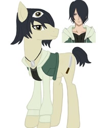 Size: 1080x1350 | Tagged: safe, artist:ponyrefaa, earth pony, human, pony, bust, clothes, duo, hell girl, jewelry, looking back, male, necklace, ponified, ren ichimoku, simple background, stallion, white background