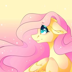 Size: 1080x1080 | Tagged: safe, artist:tessa_key_, fluttershy, pegasus, pony, g4, eyelashes, female, gradient background, mare, smiling, solo, wings