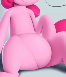 Size: 1448x1682 | Tagged: safe, artist:january3rd, edit, pinkie pie, earth pony, pony, g4, belly, chubby, cropped, pictures of bellies, sitting, smiling, solo