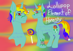 Size: 1700x1200 | Tagged: safe, artist:squirtlesuniverse, oc, oc only, pony, unicorn, abstract background, bust, candy, duo, food, horn, lollipop, male, reference sheet, stallion, unicorn oc