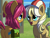 Size: 800x600 | Tagged: safe, artist:rangelost, long shot, oc, oc:trailblazer, earth pony, pony, cyoa:d20 pony, g4, bag, butt, dock, duo, female, grass, house, mare, open mouth, pixel art, plot, ponyville, rear view, saddle bag, sky, talking