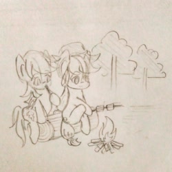 Size: 2753x2753 | Tagged: safe, applejack, rainbow dash, earth pony, pegasus, pony, g4, appledashdailydoodles, female, high res, lesbian, monochrome, pencil drawing, ship:appledash, shipping, sketch, traditional art