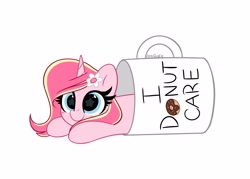 Size: 3332x2384 | Tagged: safe, artist:kittyrosie, oc, oc only, oc:rosa flame, pony, unicorn, cup, cup of pony, cute, flower, flower in hair, high res, horn, micro, mug, ocbetes, pun, solo, starry eyes, unicorn oc, wingding eyes