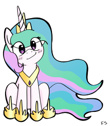 Size: 1885x2160 | Tagged: safe, alternate version, artist:dark shadow, princess celestia, alicorn, pony, g4, blushing, cute, cutelestia, eye clipping through hair, female, jewelry, looking at you, mare, regalia, simple background, sitting, smiling, solo, transparent background